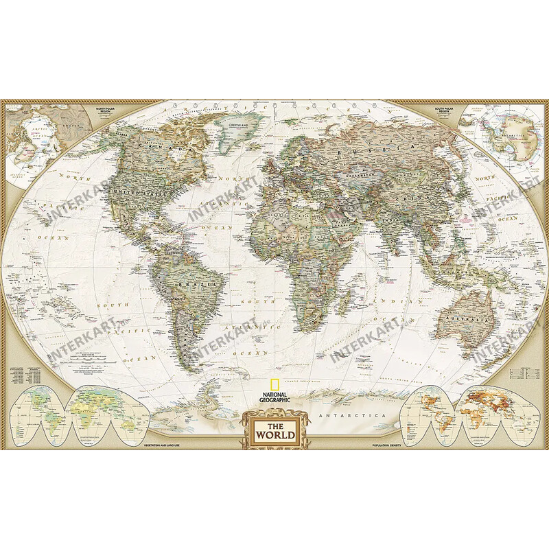 National Geographic Mapamundi Mapa del mundo, de diseño de antiguedad, grande