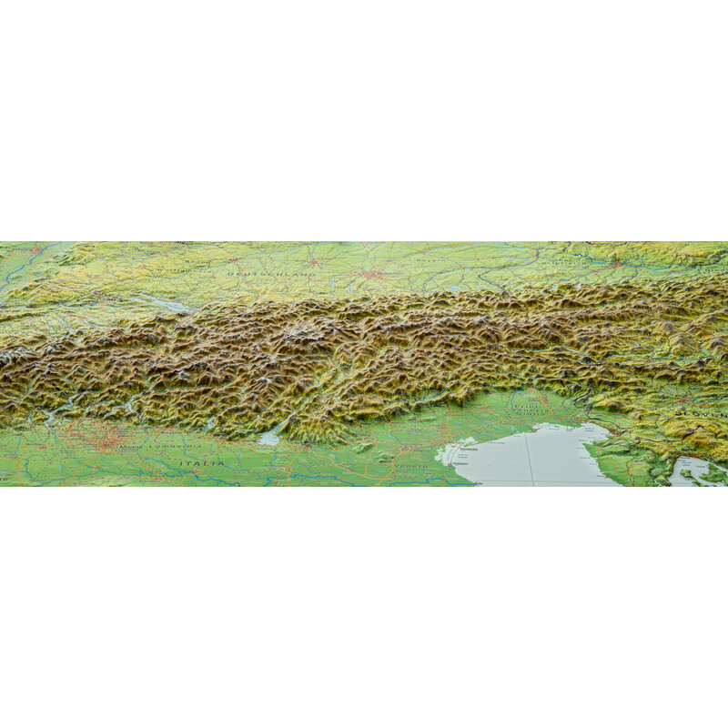 Georelief Arco alpino, grande, mapa en relieve 3D con marco de madera