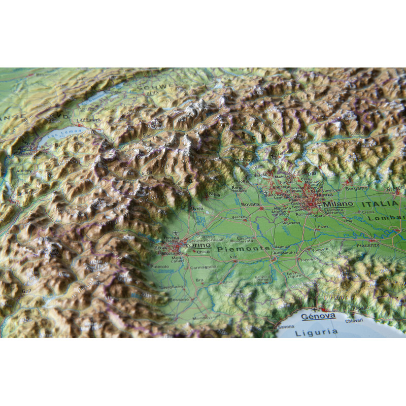 Georelief Arco alpino, pequeño, mapa en relieve 3D