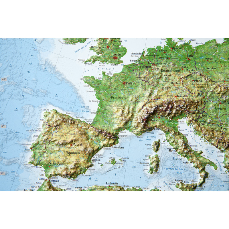Georelief Europa, pequeño, mapa en relieve 3D