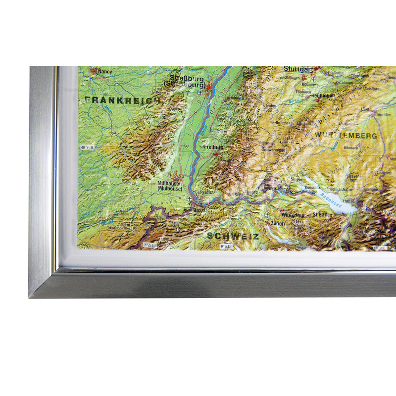 Georelief Alemania, grande, mapa en relieve 3D con marco de aluminio