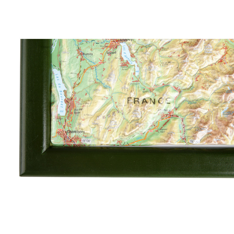 Georelief Suiza, grande, mapa en relieve 3D con marco de madera