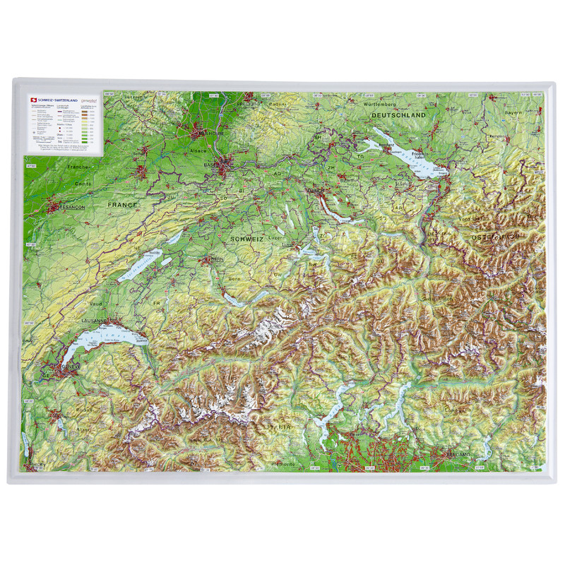 Georelief Suiza, pequeño, mapa en relieve 3D