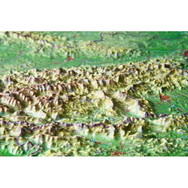 Georelief Austria, grande, mapa en relieve 3D con marco de madera