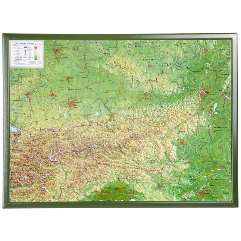 Georelief Austria, grande, mapa en relieve 3D con marco de madera