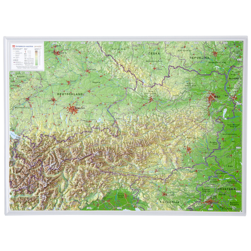 Georelief Austria, pequeño, mapa en relieve 3D