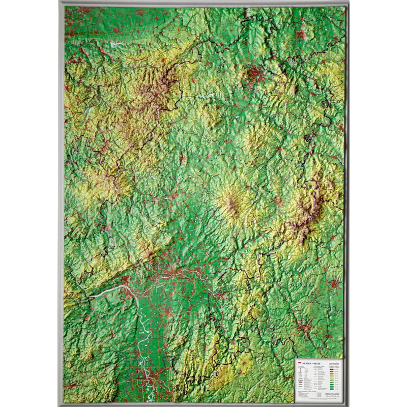 Georelief Estado federado de Hesse, grande, mapa en relieve 3D