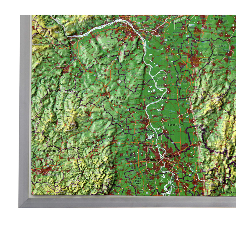 Georelief Estado federado de Hesse, grande, mapa en relieve 3D