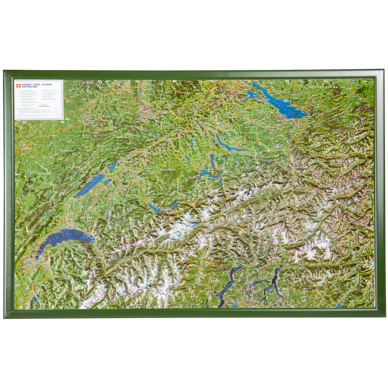 Georelief Mapa Vista aérea de Suiza con marco de madera