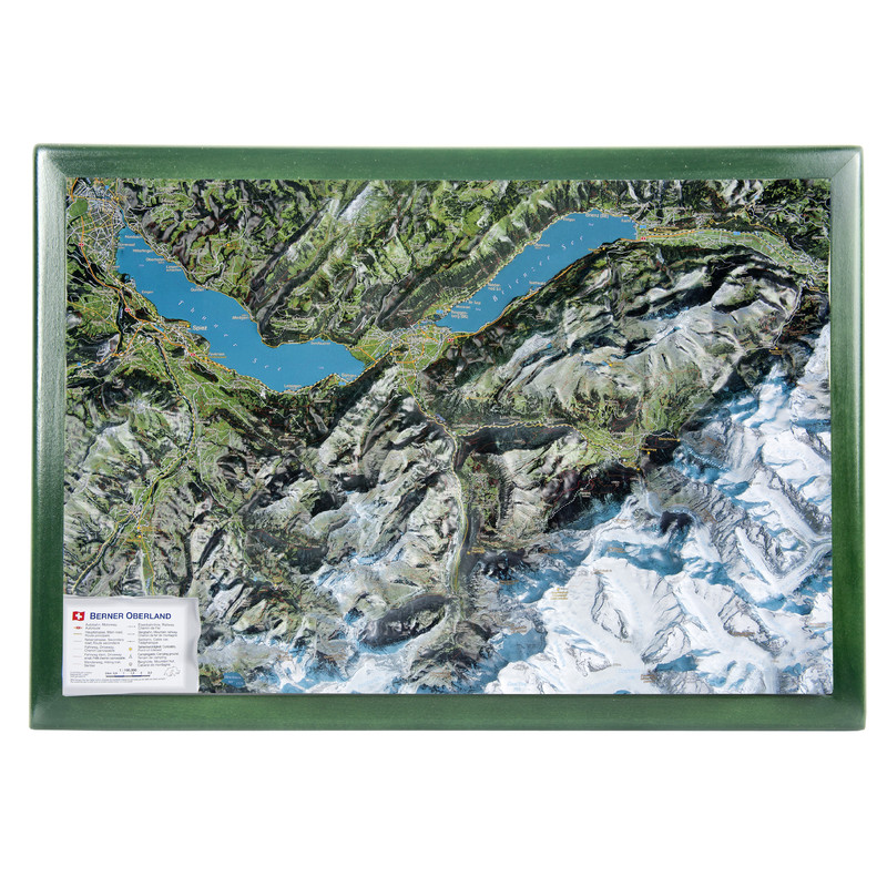 Georelief Mapa regional Oberland bernés con marco de madera