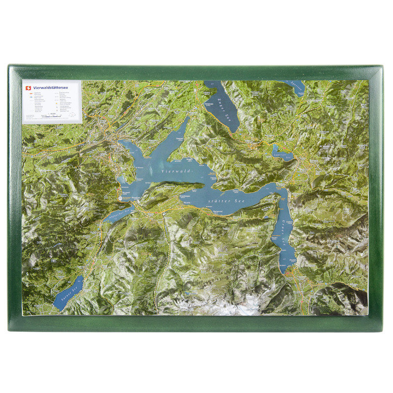 Georelief Mapa regional Lago de los Cuatro Cantones con marco de madera
