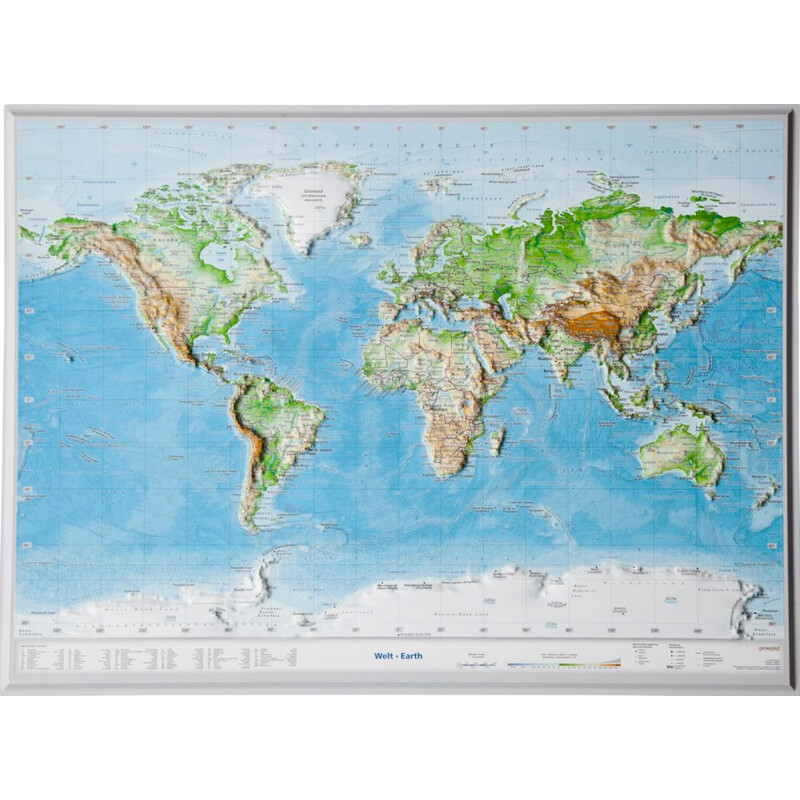 Georelief Mapamundi Mundo, pequeño, mapa en relieve 3D