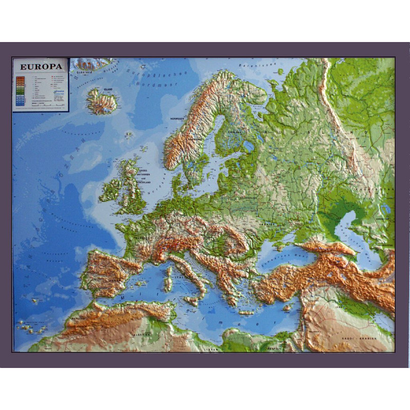 geo-institut Mapa en relieve de Europa, línea Silver, físico