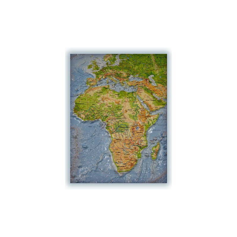 geo-institut Mapamundi Mapa mundial de , mapa en relieve del mundo, línea Silver, físico, en sueco