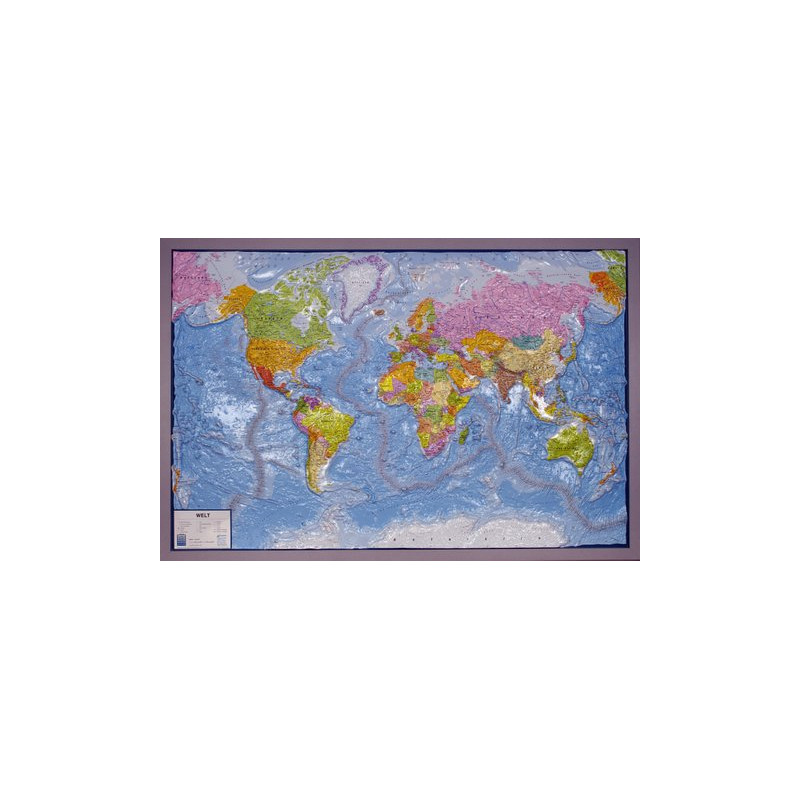 geo-institut Mapamundi Mapa en relieve Mundo Plata línea política Ruso