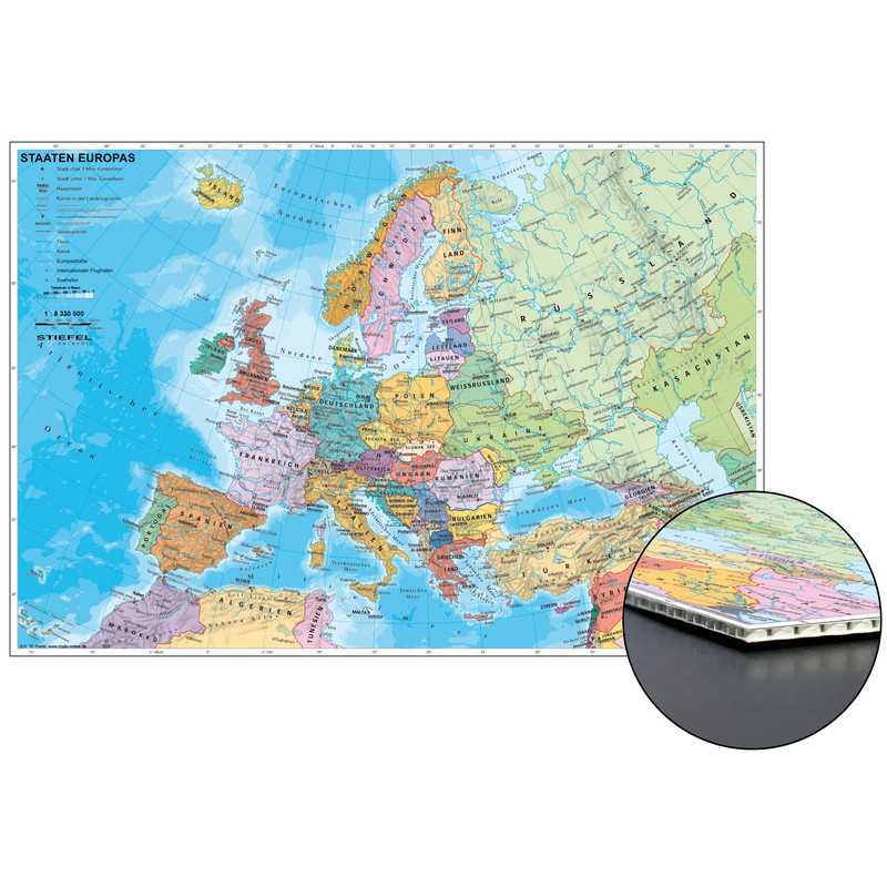 Stiefel Países de Europa, mapa sobre cartón de nido de abeja para clavar