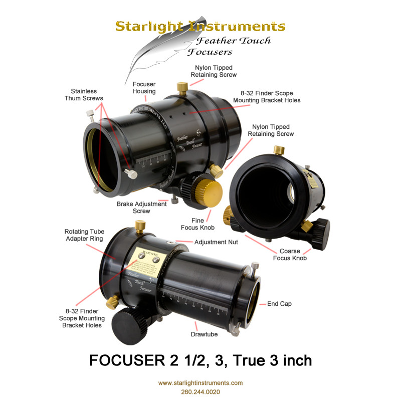 Starlight Instruments Enfocador Portaocular Feather Touch FTF2515HD 2,5" Dual Speed, con carrera de enfoque de 1,5"