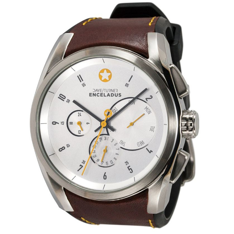 DayeTurner Reloj de caballero analógico ENCELADUS, plata - cuero marrón claro