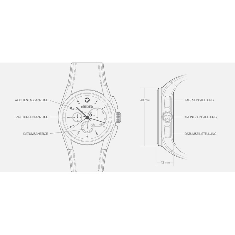 DayeTurner Reloj de caballero ENCELADUS analógico, plata - cuero negro