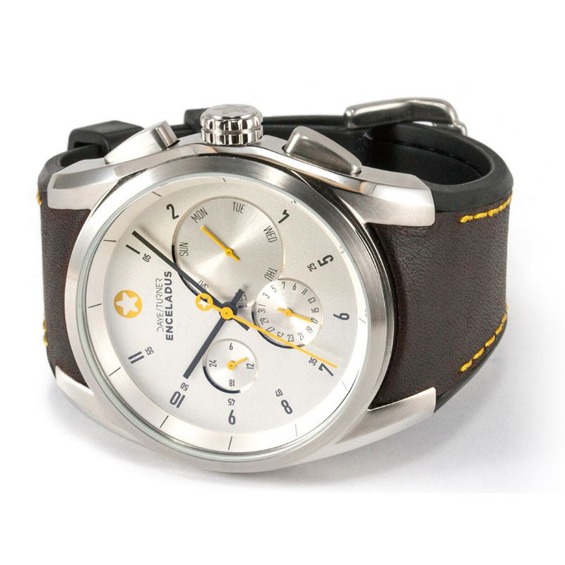 DayeTurner Reloj de caballero analógico ENCELADUS, plata - cuero marrón oscuro