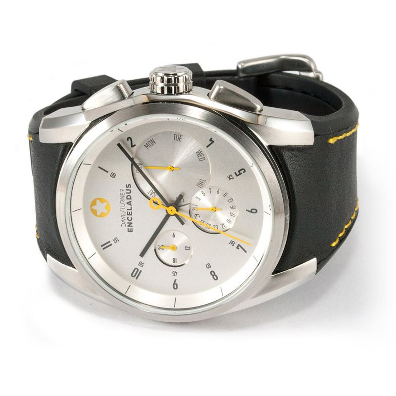 DayeTurner Reloj de caballero ENCELADUS analógico, plata - cuero negro