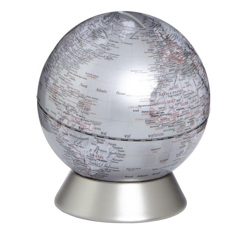TROIKA Globo terráqueo Hucha Orion, plata