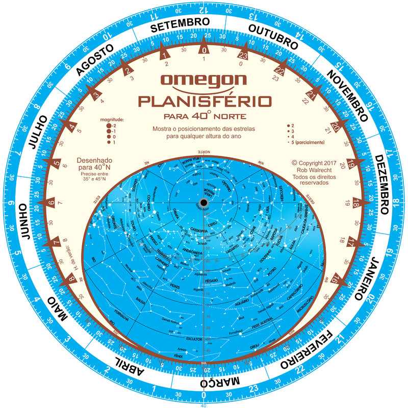 Omegon Mapa estelar Carta de estrelas Planisfério 25cm / 40°