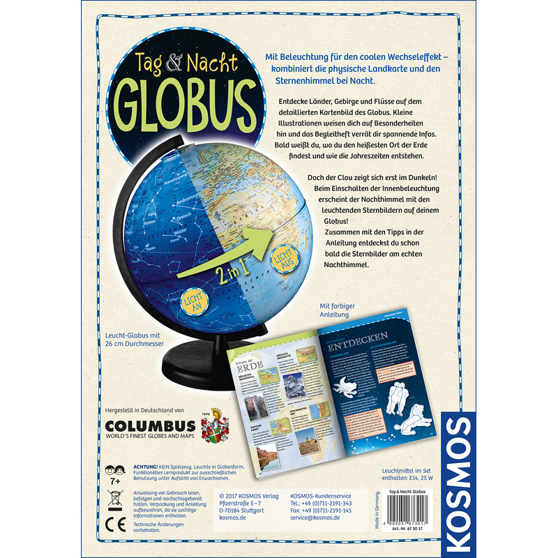 Kosmos Verlag Globo terráqueo infantil Tag und Nacht Globus 26cm