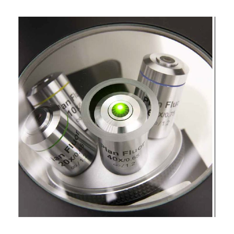 Optika Microscopio IM-3FL4-UK, trino, invertido, FL-HBO, Filtro B&G, IOS LWD U-PLAN F, 100x-400x, Reino Unido