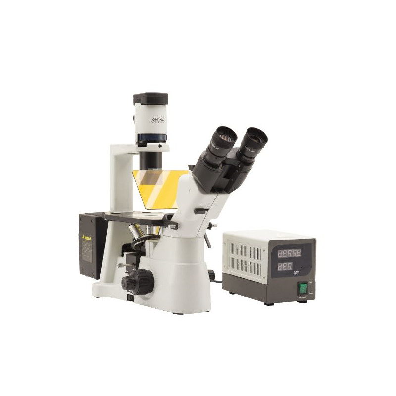 Optika Microscopio IM-3FL4-UK, trino, invertido, FL-HBO, Filtro B&G, IOS LWD U-PLAN F, 100x-400x, Reino Unido