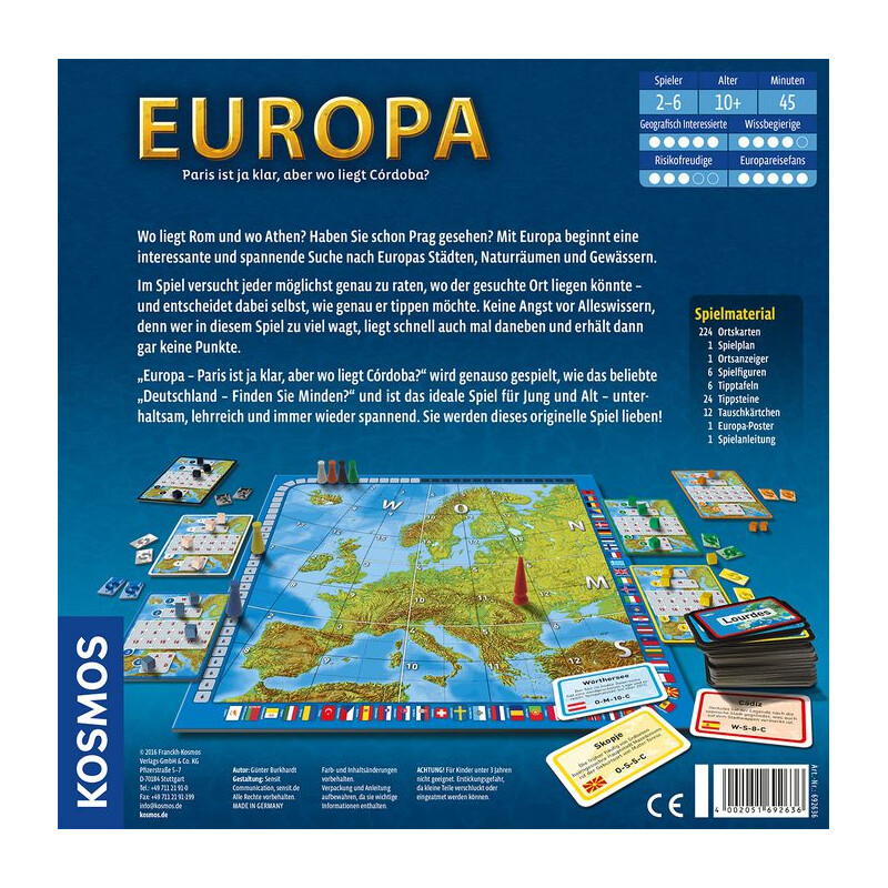 Kosmos Verlag Europa - Paris ist ja klar, aber wo liegt Córdoba? ("Europa - París es fácil, pero ¿dónde está Córdoba?"), juego de editorial Kosmos