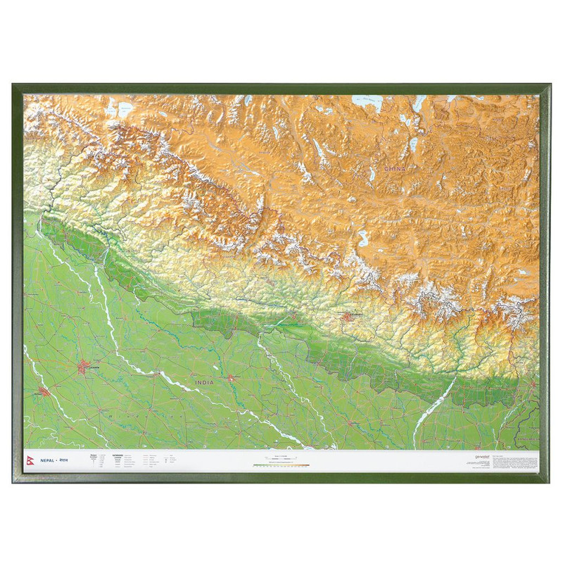 Georelief Mapa regional Nepal groß 3D mit Holzrahmen