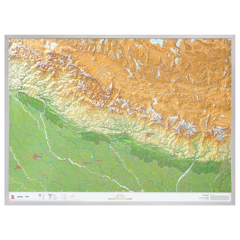 Georelief Mapa regional Nepal groß 3D mit Aluminiumrahmen