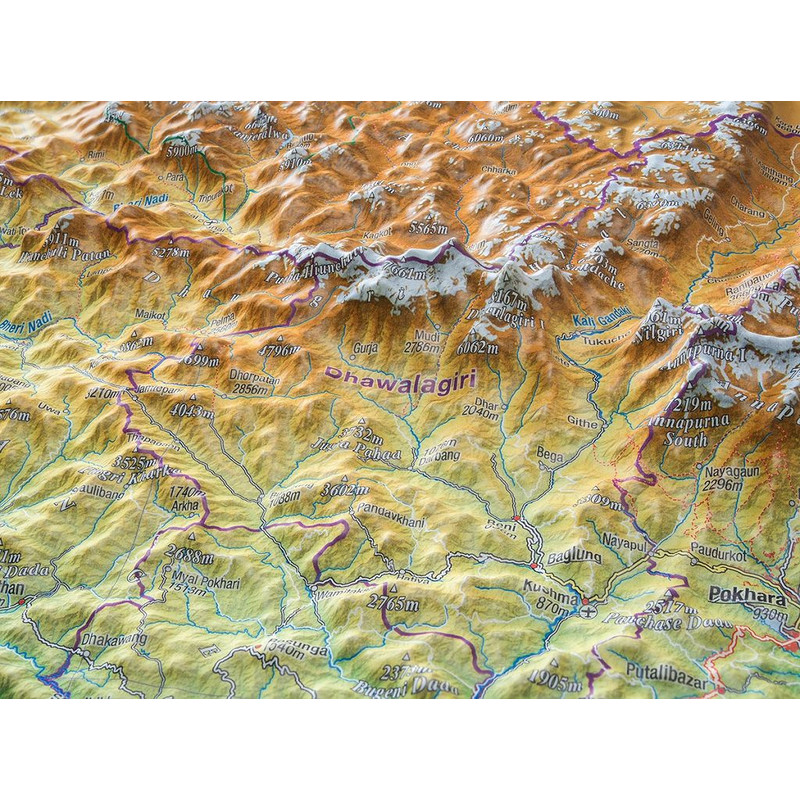 Georelief Mapa regional Nepal groß 3D mit Aluminiumrahmen