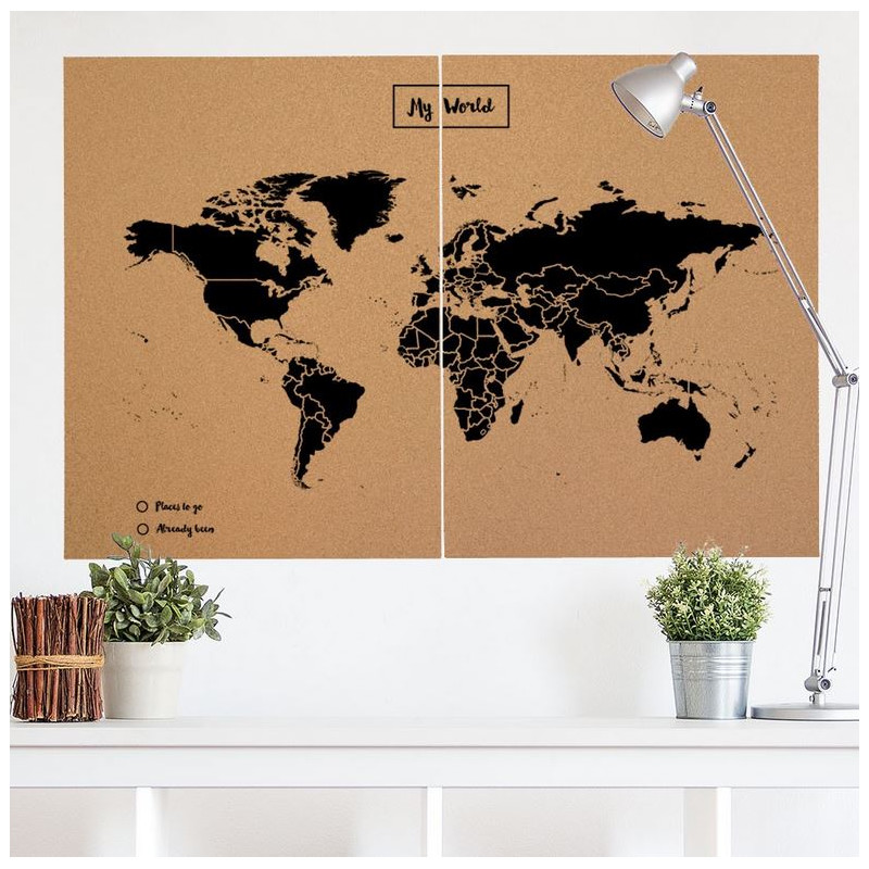 Miss Wood Mapamundi Woody Map Natural Cork XXL black