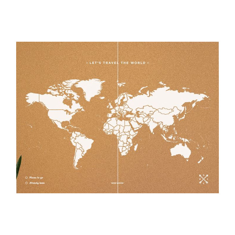 Miss Wood Mapamundi Woody Map Natural Cork XXL white