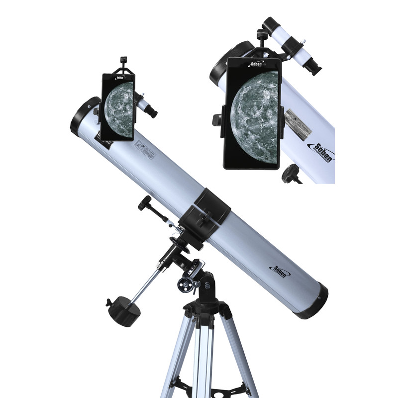 Seben Telescopio reflector de 76-900 EQ2 + smartphone adaptador DKA5