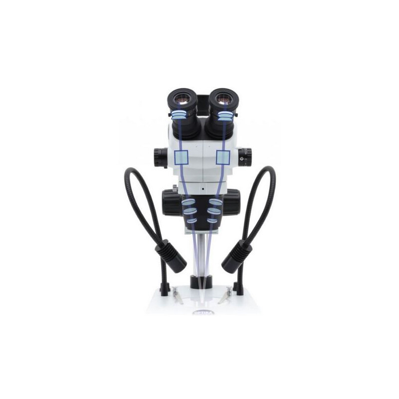 Optika Microscopio stereo zoom SZO-1, binocular, 6,7-45x, Soporte de columna, sin iluminación