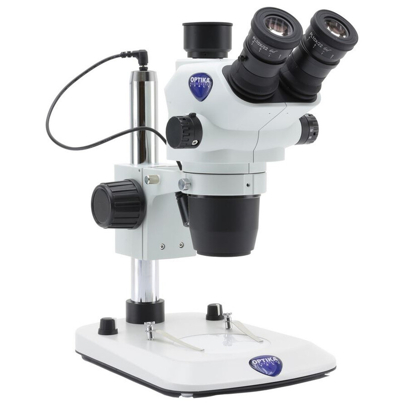 Optika Microscopio stereo zoom SZO-4, trino, 6,7-45x, Soporte de columna, Luz incidente, Luz transmitida