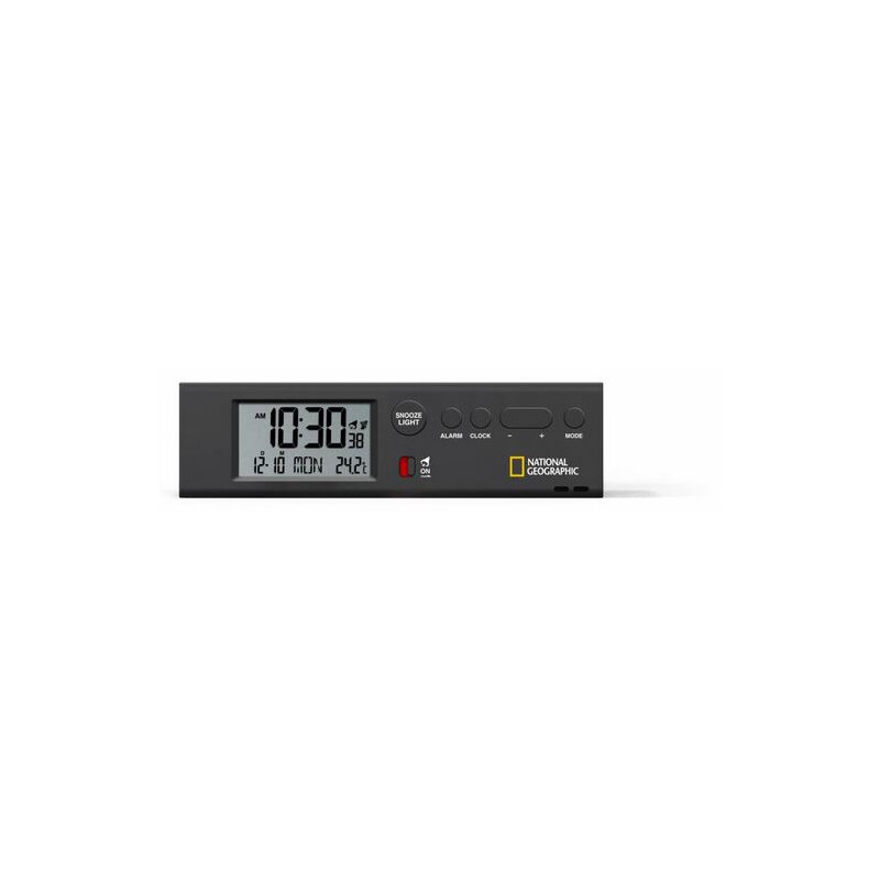 National Geographic Reloj despertador con hora mundial radiocontrolada, termómetro y Lámpara de bolsillo