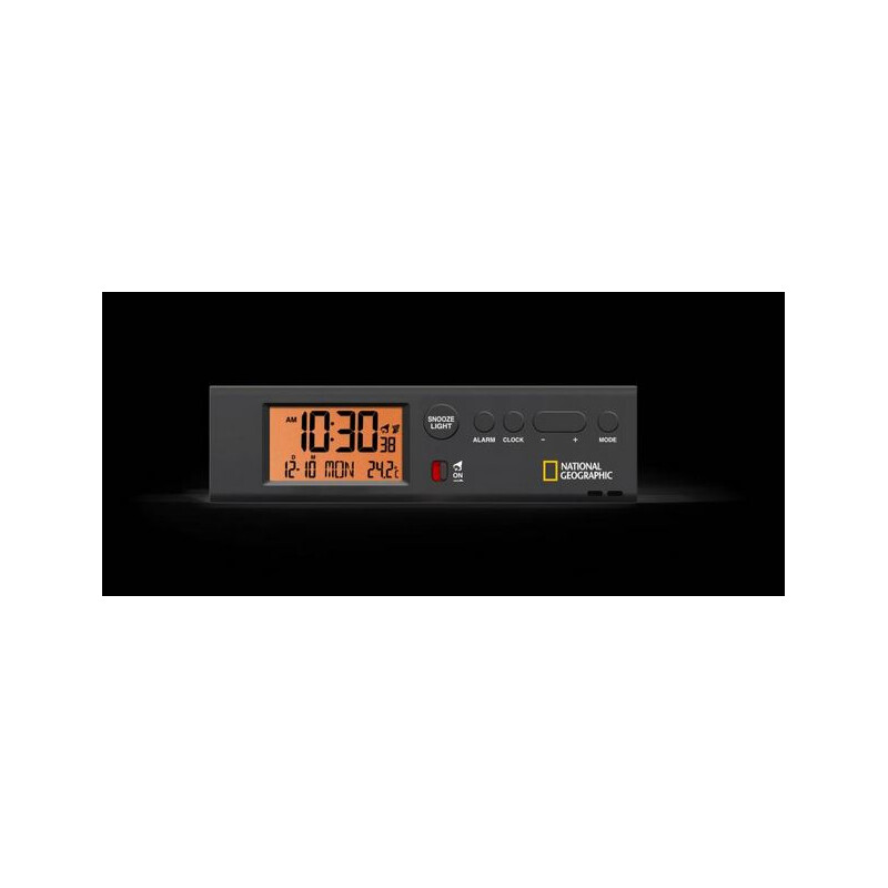 National Geographic Reloj despertador con hora mundial radiocontrolada, termómetro y Lámpara de bolsillo