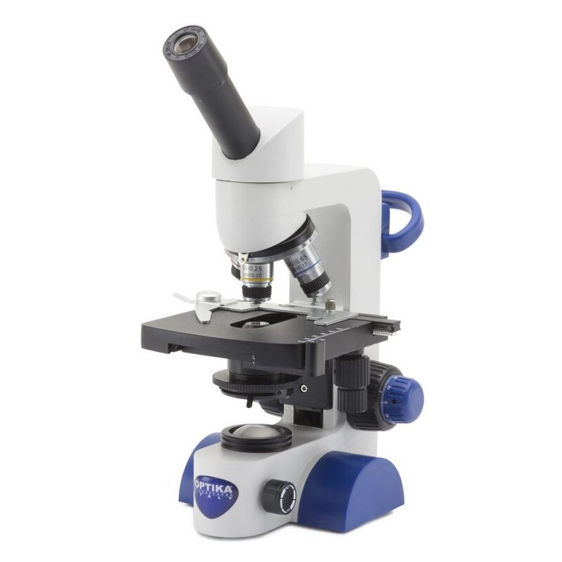Optika Microscopio B-62, mono, 40-400x, LED, batería, mesa en cruz
