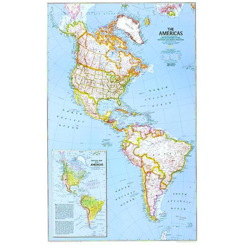 National Geographic Mapa continental continent map North and South America political (laminated)