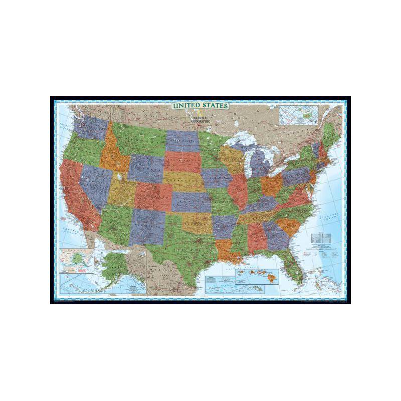 National Geographic Mapa político decorativo de los Estados Unidos, grande y laminado