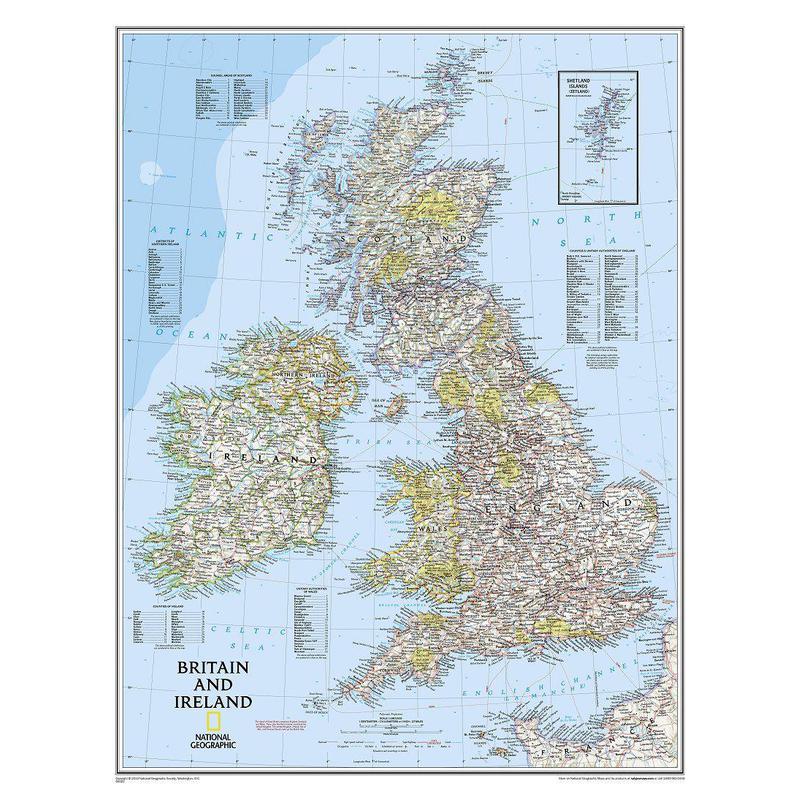 National Geographic Mapa regional de las Islas Británicas (laminado)