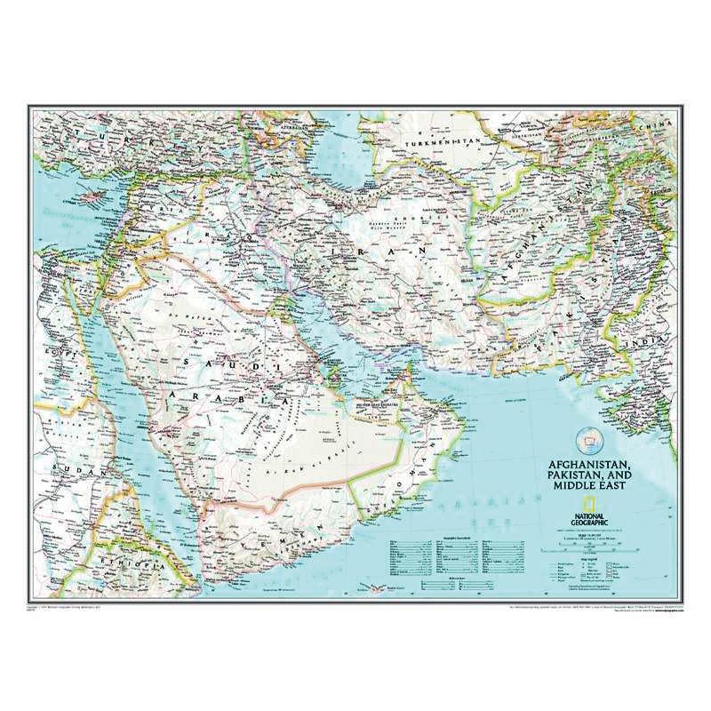 National Geographic Mapa regional Afghanistan, Pakistán y Oriente Medio