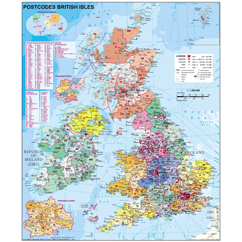 Stiefel Gran Bretaña Mapa de códigos postales (inglés)