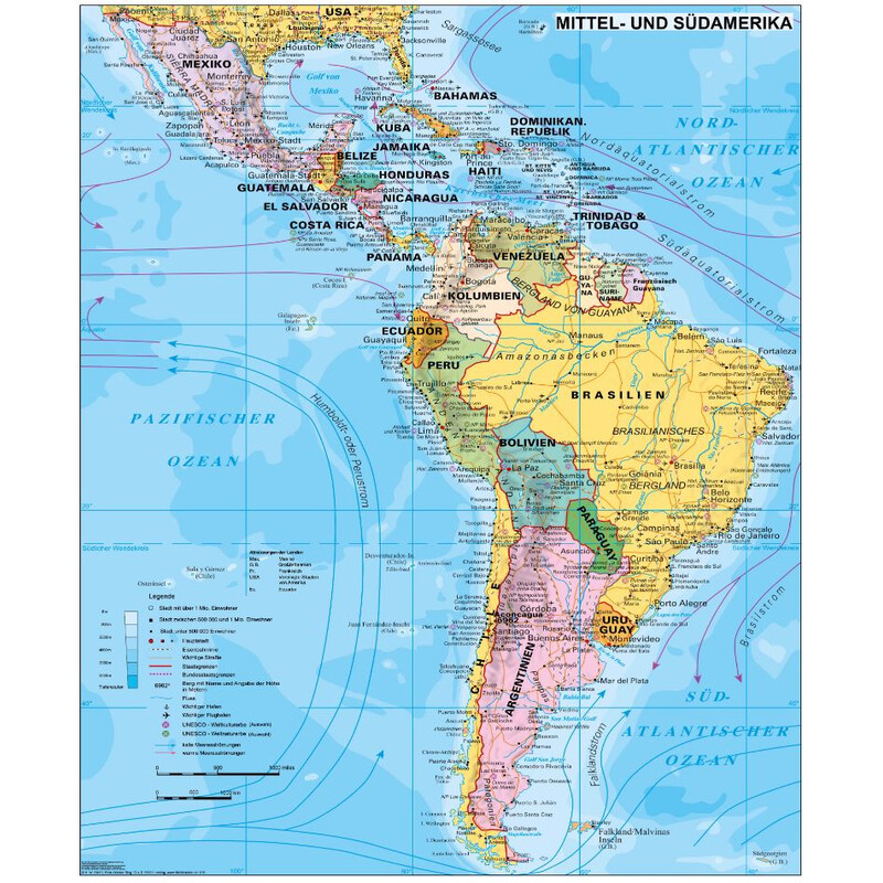 Stiefel Mapa continental Centroamérica y Sudamérica político (97 x 119 cm)