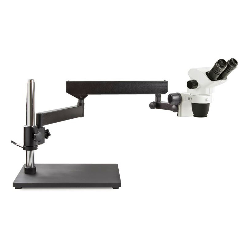 Euromex Microscopio stereo zoom NZ.1902-A, 6,7x - 45x, soporte de brazo articulado, placa de soporte, sin iluminación, binocular