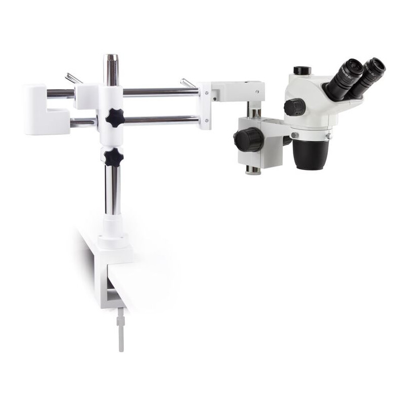 Euromex Microscopio stereo zoom NZ.1903-BC, 6,7-45x, brazo doble, pinza de mesa, trino